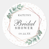 ユーカリ ジオメトリック ローズゴールド フォイル ブライダルシャワー ラウンドシール (正面)