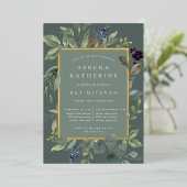 ユーカリ&セージバルミツワー 箔招待状 (立ち正面)