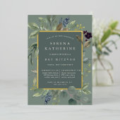 ユーカリ&セージバルミツワー 箔招待状 (立ち正面)