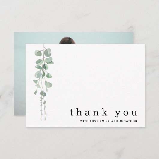 ユーカリ・セージ写真名結婚ズ・サンキュー ノートカード (正面/裏面)
