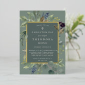 ユーカリ&セージ洗礼または《キリスト教》洗礼式や命名式 箔招待状 (立ち正面)