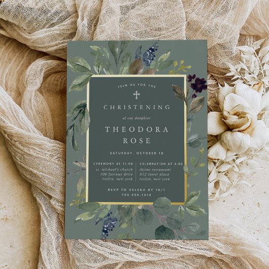 ユーカリ&セージ洗礼または《キリスト教》洗礼式や命名式 箔招待状