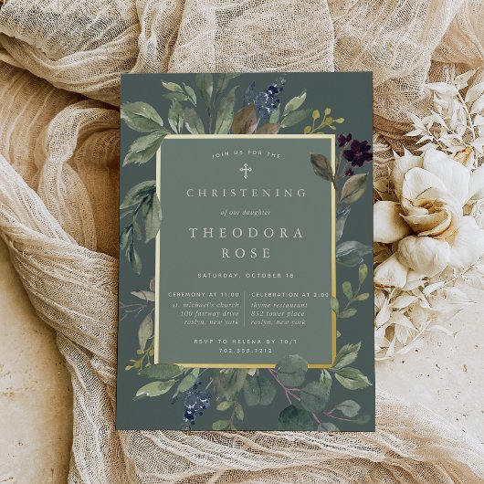 ユーカリ&セージ洗礼または《キリスト教》洗礼式や命名式 箔招待状