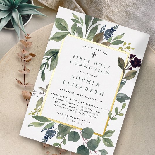 ユーカリ&セージ第一聖餐式 箔招待状