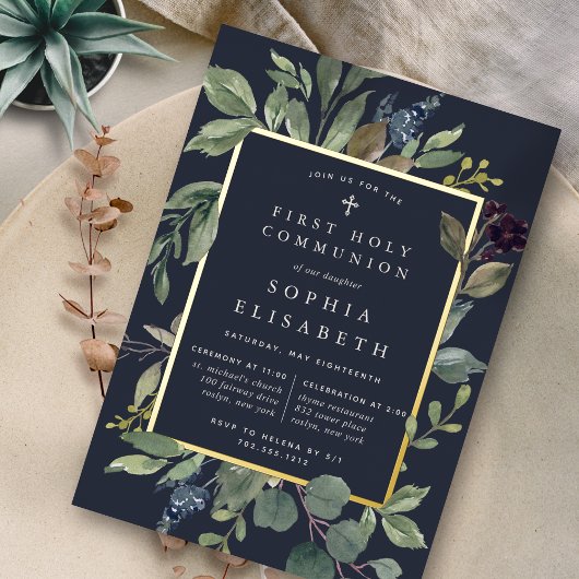 ユーカリ&セージ第一聖餐式 箔招待状