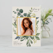 ユーカリ&セージ箔の卒業発表 箔招待状 (立ち正面)