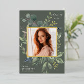 ユーカリ&セージ箔の卒業発表 箔招待状 (立ち正面)