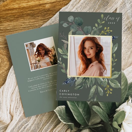 ユーカリ&セージ箔の卒業発表 箔招待状