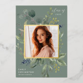 ユーカリ&セージ箔の卒業発表 箔招待状 (正面)