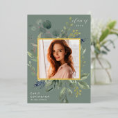 ユーカリ&セージ箔の卒業発表 箔招待状 (立ち正面)