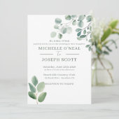 ユーカリ・セージ・グリーンの水彩ウェディング 招待状 (スタンド正面)