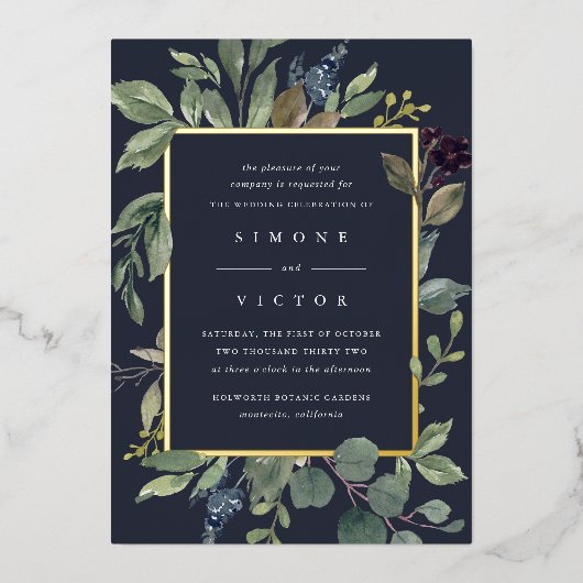 ユーカリ&セージ | グリーンボタニッ結婚クス 箔招待状 (正面)