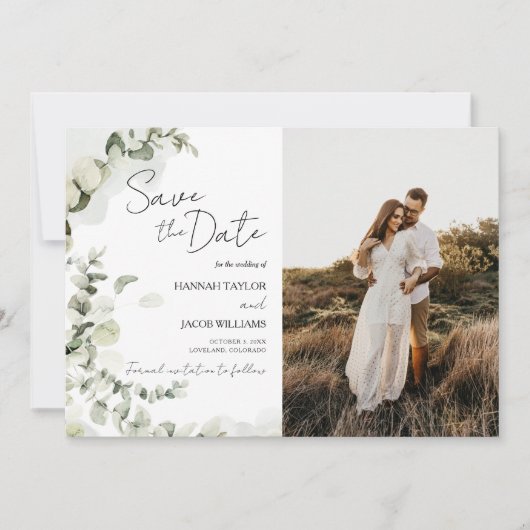 ユーカリ・セージ・グリーン結婚リー写真 セーブザデート (正面)