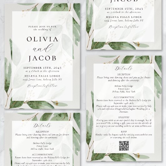 ユーカリ・セージ・グリーン結婚・オールインワン 招待状