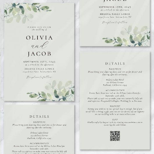 ユーカリ・セージ・グリーン結婚・オールインワン 招待状