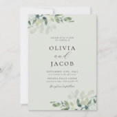 ユーカリ・セージ・グリーン結婚・オールインワン 招待状 (正面)