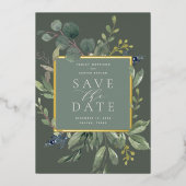 ユーカリ&セージ・フォイル日付カードを保存 箔招待状 (正面)