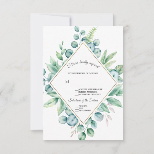 ユーカリ ダイヤモンド ゴールド 結婚式 RSVP (正面)