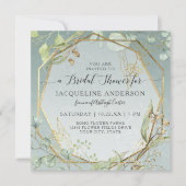 ユーカリ ダスティーブルー ゴールド ヘキサゴン ブライダルシャワー I 招待状 (正面)