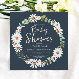 ユーカリ&デイジーネイビーブルーベビーシャワー 招待状