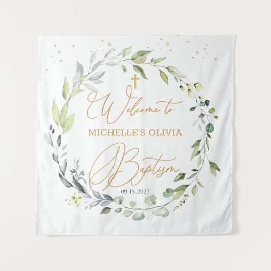 ユーカリ ハーブ 十字架 ベビー 洗礼 タペストリー (正面)