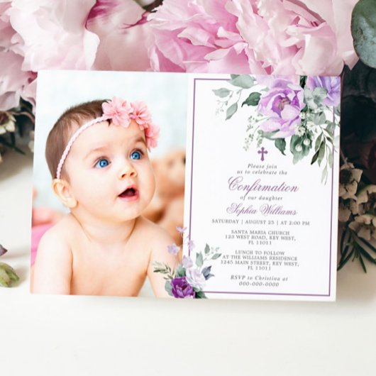 ユーカリ・バイオレット花写真少女の確認 招待状