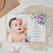 ユーカリ・バイオレット花写真少女バプテスマ 招待状
