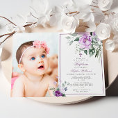 ユーカリ・バイオレット花写真少女バプテスマ 招待状