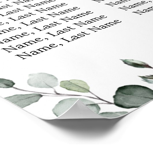 ユーカリ&バラ8テーブル結婚のシーティングチャート ポスター (角)