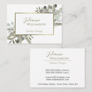 ユーカリ&パインセージ緑&金ゴールド水彩 名刺