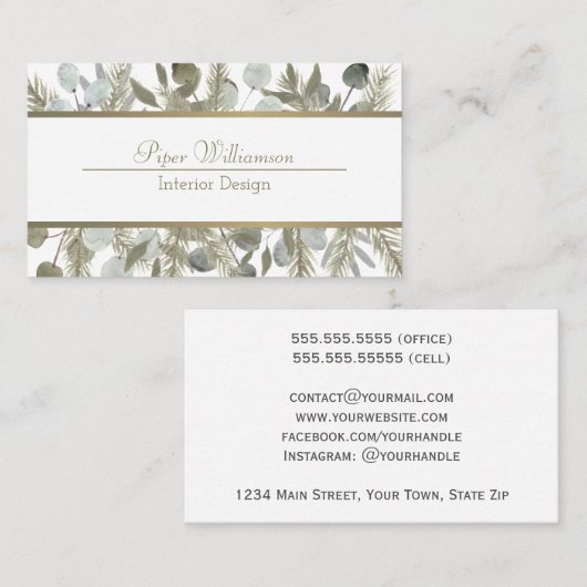 ユーカリ&パインセージ&金ゴールドクラスフェミニン 名刺 (正面/裏面)