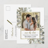 ユーカリ&パイン結婚式の日付写真を保存 案内ポストカード (正面/裏面)