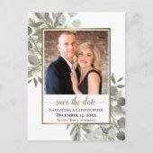 ユーカリ&パイン結婚式の日付写真を保存 案内ポストカード (正面)