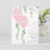 ユーカリ·ピンク風吹き出しのベビーシャワー 招待状 (スタンド正面)