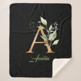 ユーカリ、フェイク金ゴールド箔グリッター、グリーン及び金ゴールド シェルパブランケット