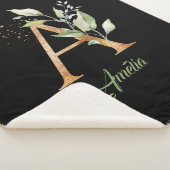 ユーカリ、フェイク金ゴールド箔グリッター、グリーン及び金ゴールド シェルパブランケット (3/4)