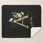 ユーカリ、フェイク金ゴールド箔グリッター、グリーン及び金ゴールド シェルパブランケット (正面(横))