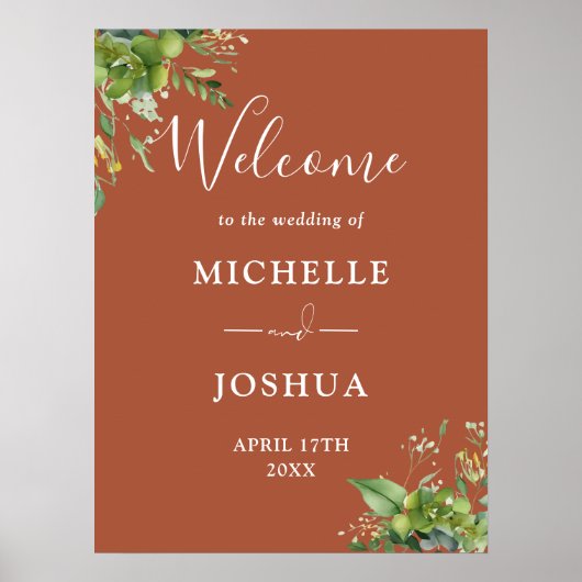 ユーカリ フラワー テラコッタ ウェディング ウェルカム サイン (正面)
