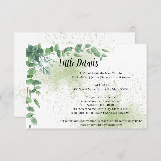 ユーカリ・ブライダルシャワー結婚の詳細囲い エンクロージャーカード (正面/裏面)