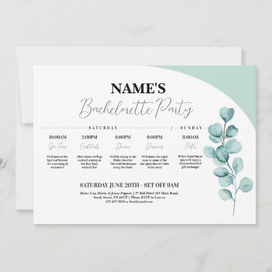 ユーカリ ブライダルシャワー スケジュール 緑の葉 招待状 (正面)