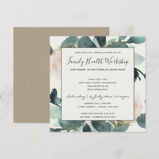 ユーカリ・ブラッシュ・ローズ・フォリアージ・ワークショップ・イベント 招待状 (正面/裏面)