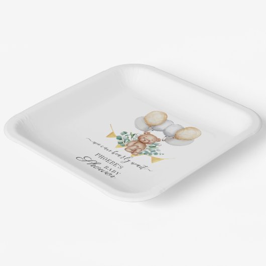 ユーカリ ベイビーシャワー ベアリーウェイト ベア & バルーン ペーパープレート (傾斜あり)