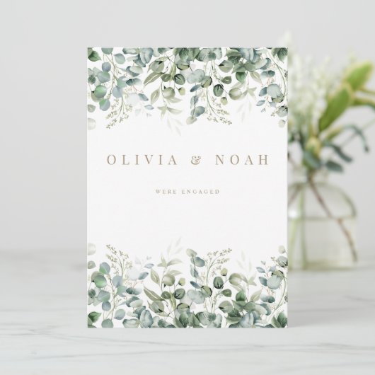ユーカリ・ホワイト我々は婚約した発表カード 案内状 (スタンド正面)