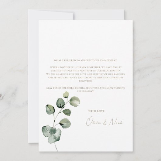 ユーカリ・ホワイト我々は婚約した発表カード 案内状 (裏面)