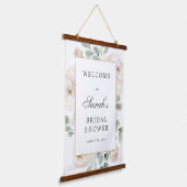 ユーカリ ホワイト フラワー ブライズシャワー ウェルカムサイン 吊り下げ型タペストリー (傾斜あり)