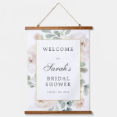 ユーカリ ホワイト フラワー ブライズ シャワー ウェルカム サイン 吊り下げ型タペストリー (正面)