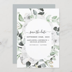 ユーカリ・ホワイト・フローラ・セーブ・ザ・デート・グリーナリー 招待状