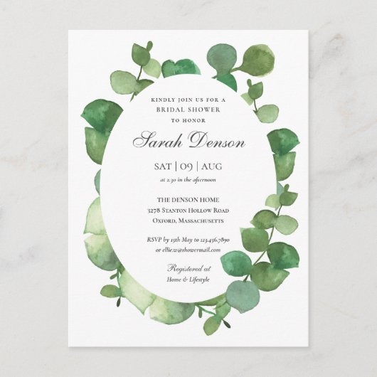 ユーカリ ボヘミアンフラワー ブライダルシャワー 案内ポストカード (正面)