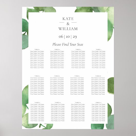 ユーカリ・ボホ・グリーン結婚リーのシーティングチャート ポスター (正面)