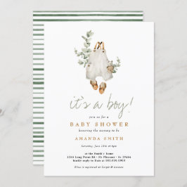 ユーカリ・ボーホのミニマリスト・ベビーシャワーの少年 招待状